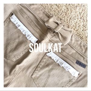 Tan Beige Vintage Denim Jean Shorts with Lace